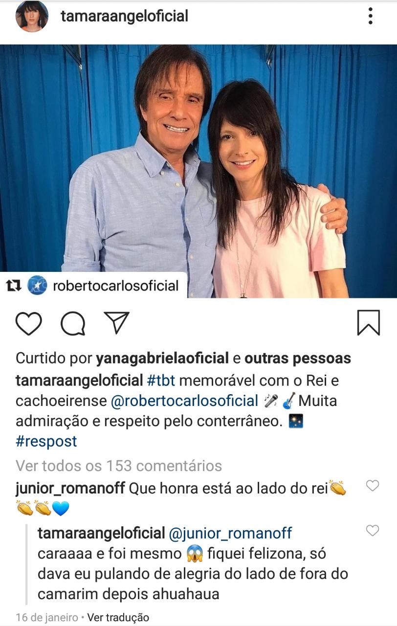 Primeira foto publicada com Roberto Carlos no perfil de Tamara (Foto: Reprodução/Instagram)