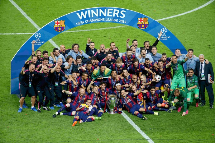 Jogadores comemoração champions  Barcelona  x Juventus  (Foto: Reuters)