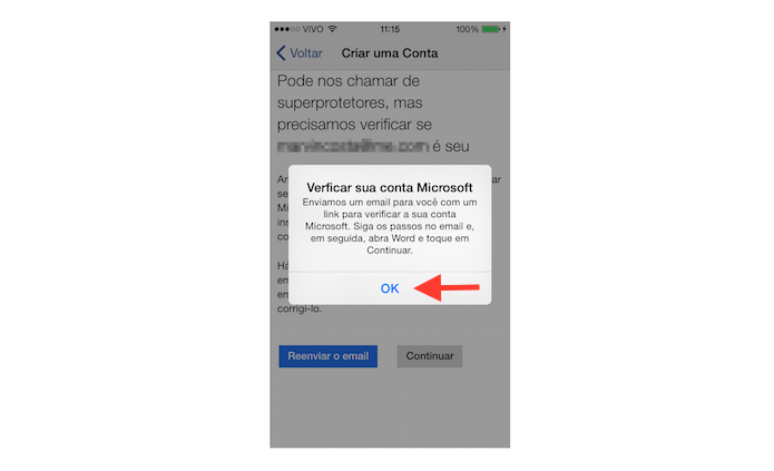 Mensagem de verificação de nova conta da Microsoft por mensagem de e-mail (Foto: Reprodução/Marvin Costa)