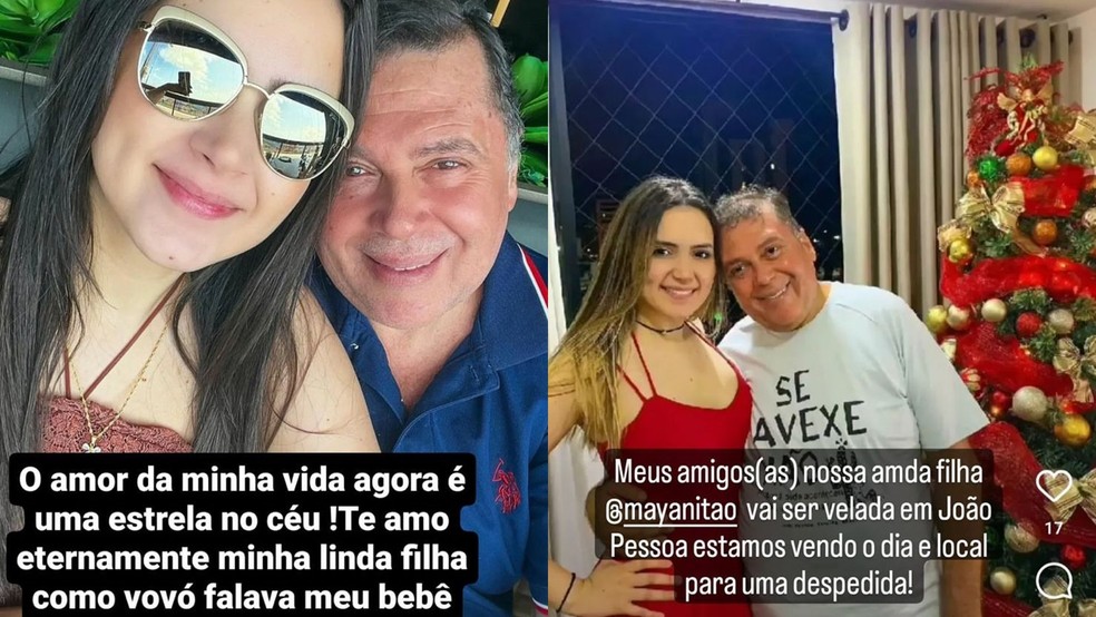 César Nitão, pai de Maya, lamentou a morte da filha nas redes sociais. O filho dele está internado em São Paulo — Foto: Reprodução/Redes sociais