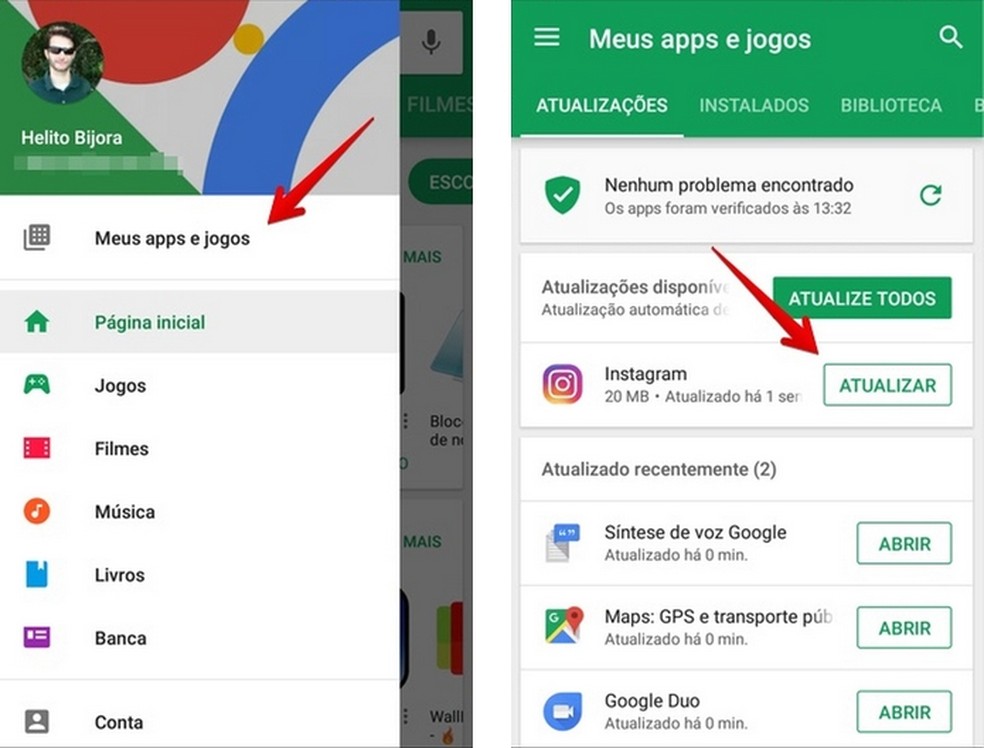 Atualização do aplicativo do Instagram na Google Play Store — Foto: Reprodução/Helito Bijora