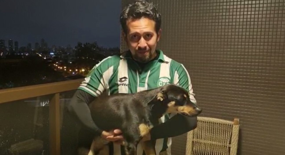 Torcedor resgata cão que invadiu gramado do Couto Pereira e busca uma casa para ele — Foto: Reprodução. 