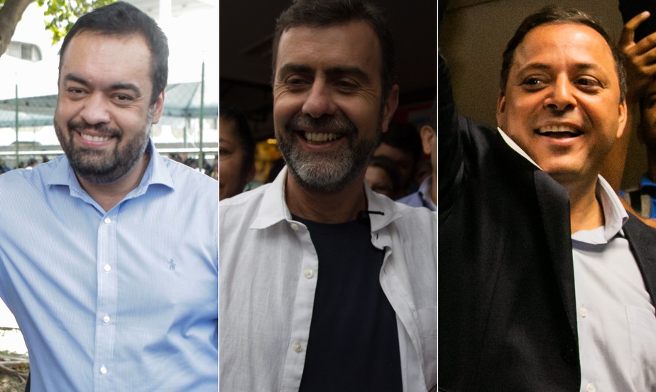 Cláudio Castro, Marcelo Freixo e Rodrigo Neves, candidatos mais bem colocados nas pesquisas para governador do Rio