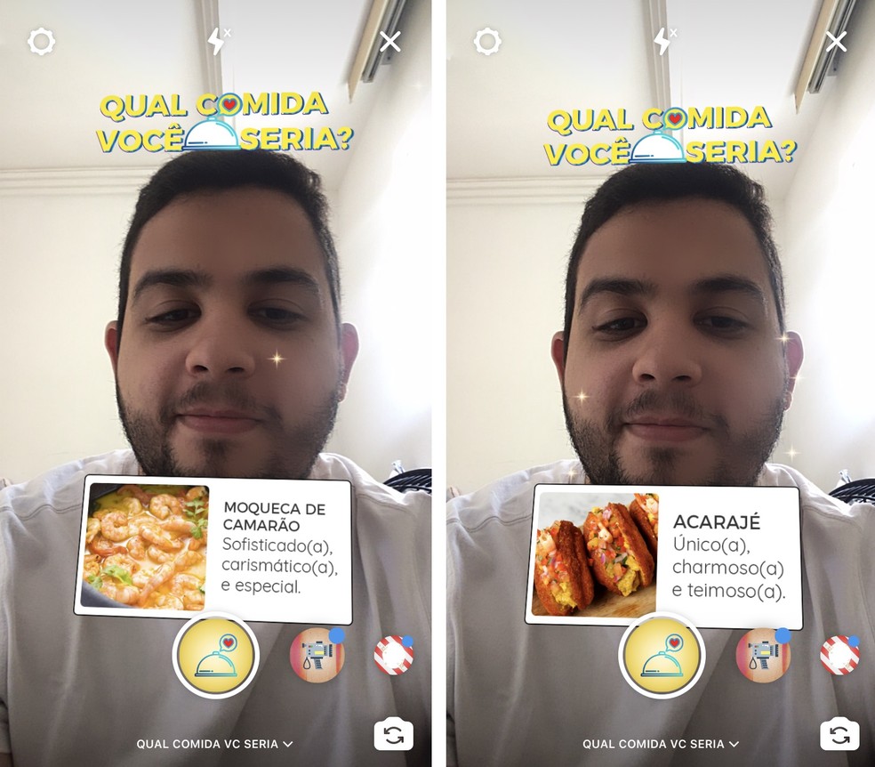 Filtro para Instagram mostra "Qual comida você seria" — Foto: Reprodução/Rodrigo Fernandes