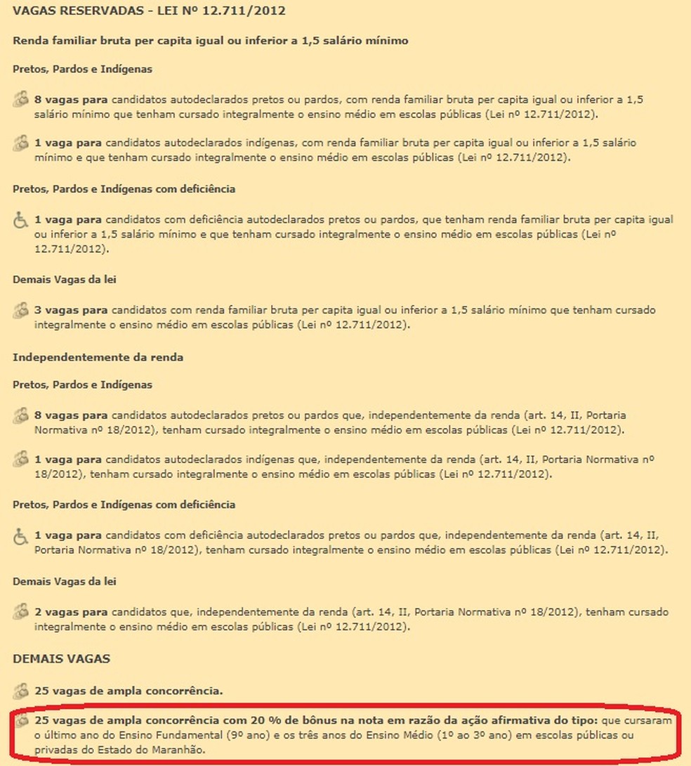 Destaque para as 25 vagas no curso de administração na UFMA com bonificação de 20% para alunos de escolas maranhenses — Foto: Reprodução