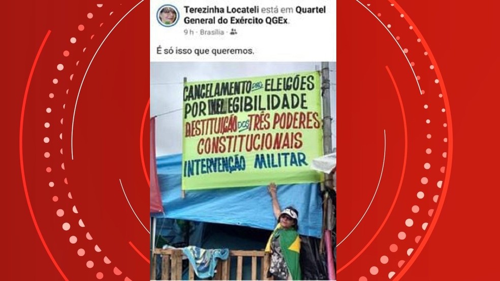 Terezinha Locatelli é dona de uma peixaria em Vila Velha e está na lista de presos em Brasília após invasões em Brasília. — Foto: Reprodução/Redes sociais
