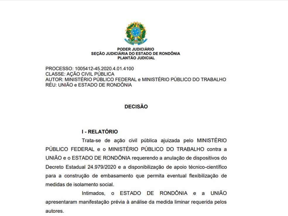 Justiça determina que somente serviços essenciais podem funcionar em Rondônia — Foto: Reprodução