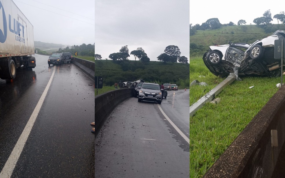 Carro bate em barreira de concreto e poste e uma pessoa morre na Rodovia Fernão Dias — Foto: Reprodução / Redes Sociais