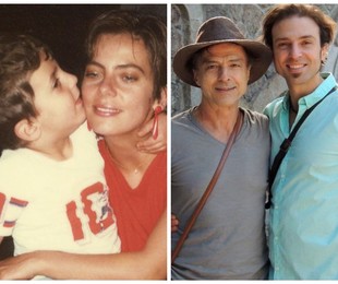 Bruna Lombardi e Carlos Alberto Ricelli com o filho, Kim, em épocas diferentes  | Reprodução