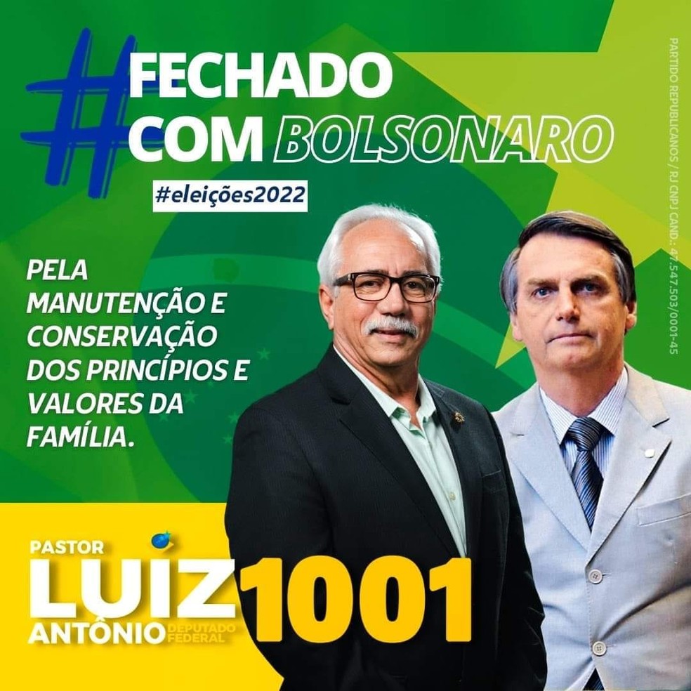 Cartaz do Pastor Luiz Antnio nas eleies 2022  Foto: Reproduo