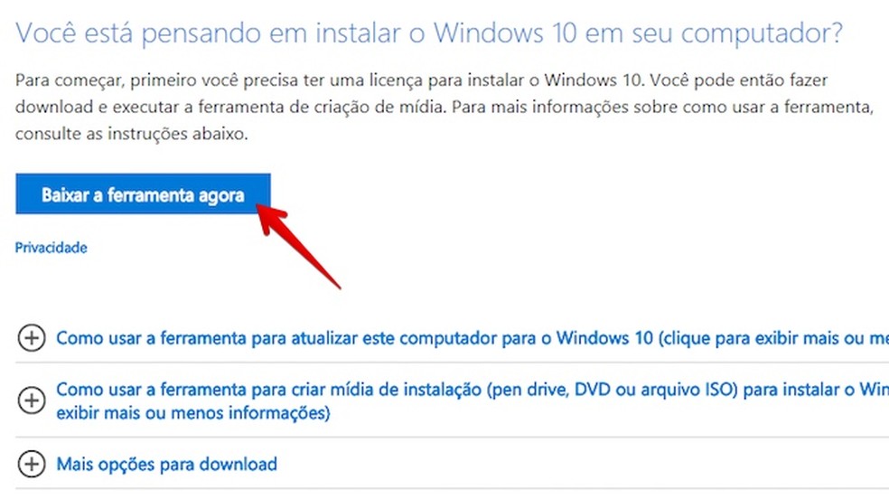 Baixe a ferramenta da Microsoft 