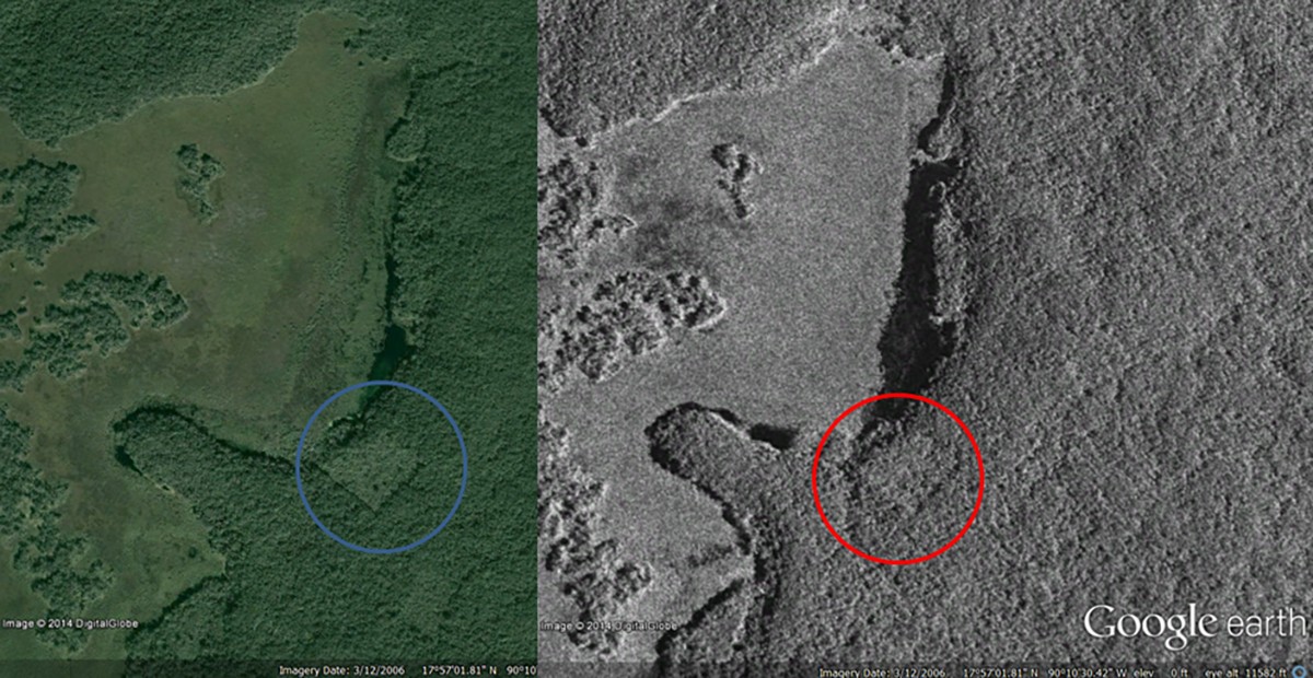 Imagens de satélites divulgadas pela Agência Espacial Canadense sobre o lugar encontrado pelo jovem de 15 anos (Foto: Reprodução)