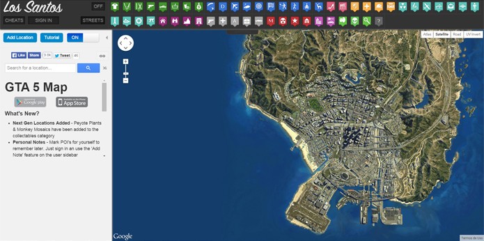 Usando a API do Google Maps, o aplicativo permite organizar a sua exploração de Los Santos com uma infinidade de marcadores e filtros (Foto: Reprodução/Filipe Garrett)