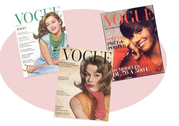 Jane Fonda nas capas da Vogue (Foto: Reprodução)