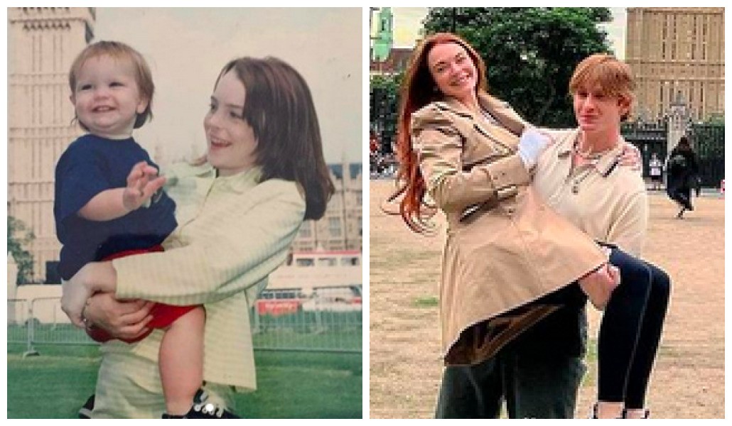 Lindsay Lohan com o irmão mais novo em fotos de 1997 e 2022 (Foto: Instagram)