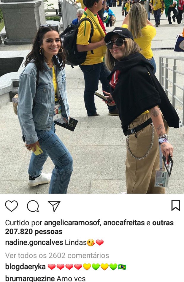Bruna Marquezine comenta post de Nadine Gonçalves, mãe de Neymar (Foto: Reprodução/ Instagram)