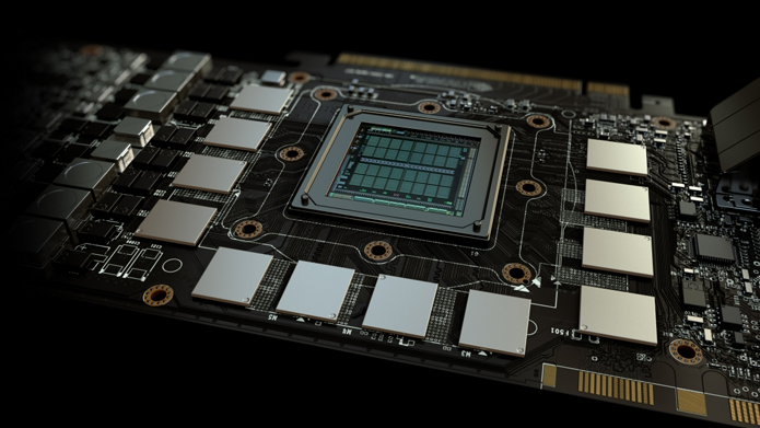 Imagem mostra uma GPU cercada por módulos de memória GDDR5 (Foto: Divulgação/Nvidia)