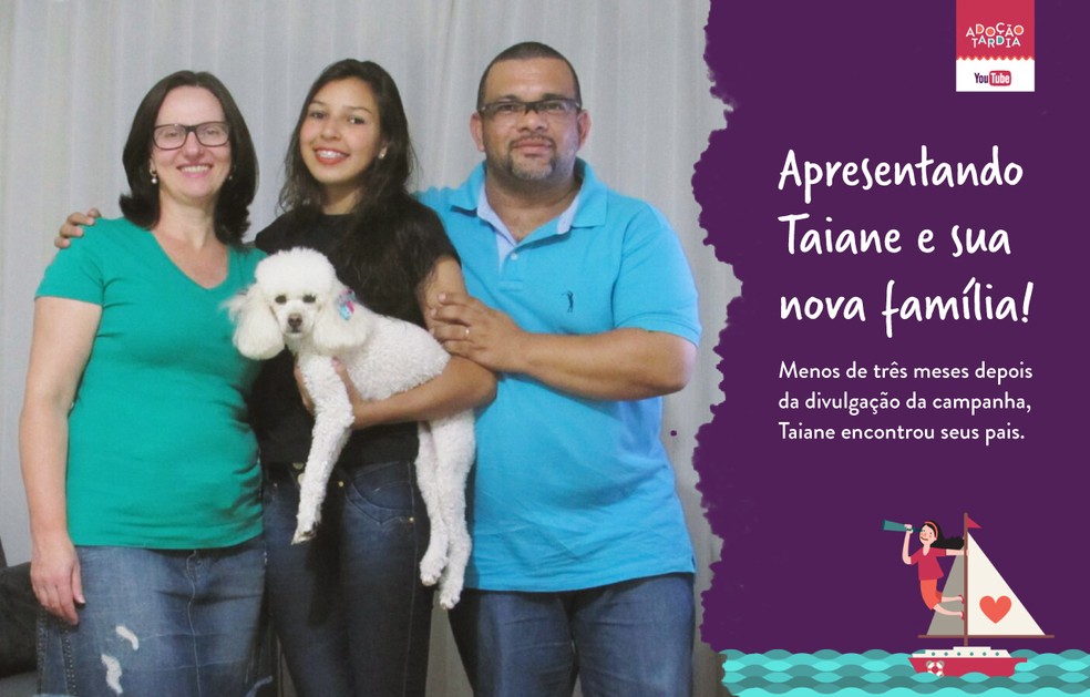 Taiane com a nova família — Foto: Divulgação/Projeto Adoção Tardia