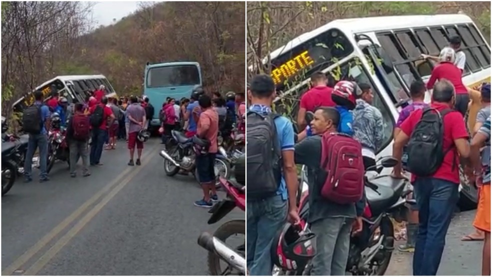 Ônibus com estudantes tomba na descida da Serra do Jordão, na Região Norte do Ceará — Foto: Reprodução