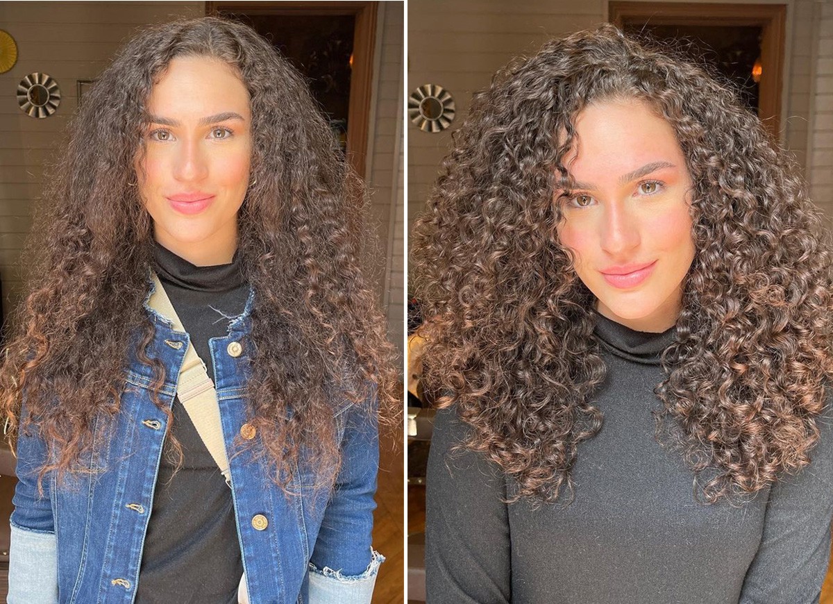 Lívian Aragão antes e depois de cachear os cabelos (Foto: Reprodução/Instagram)