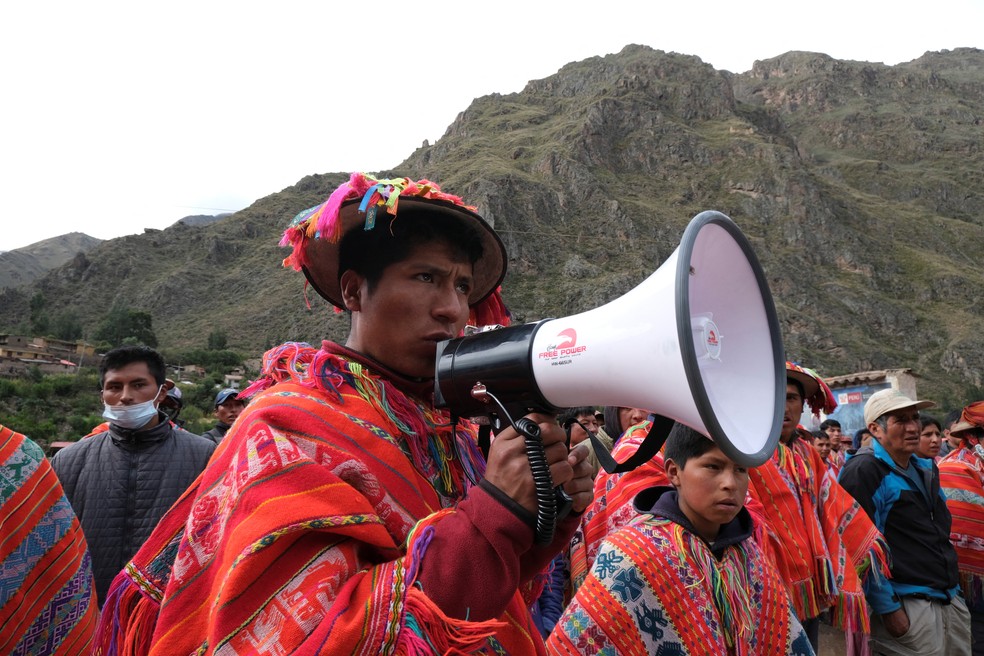 Manifestação em Ollantaytambo, no Peru, em 19 de janeiro de 2023 — Foto: Alejandra Orosco/Reuters