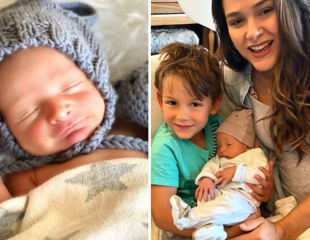 À esquerda, baby Leo, e, à direita, Fernanda com os dois filhos (Foto: Reprodução Instagram)