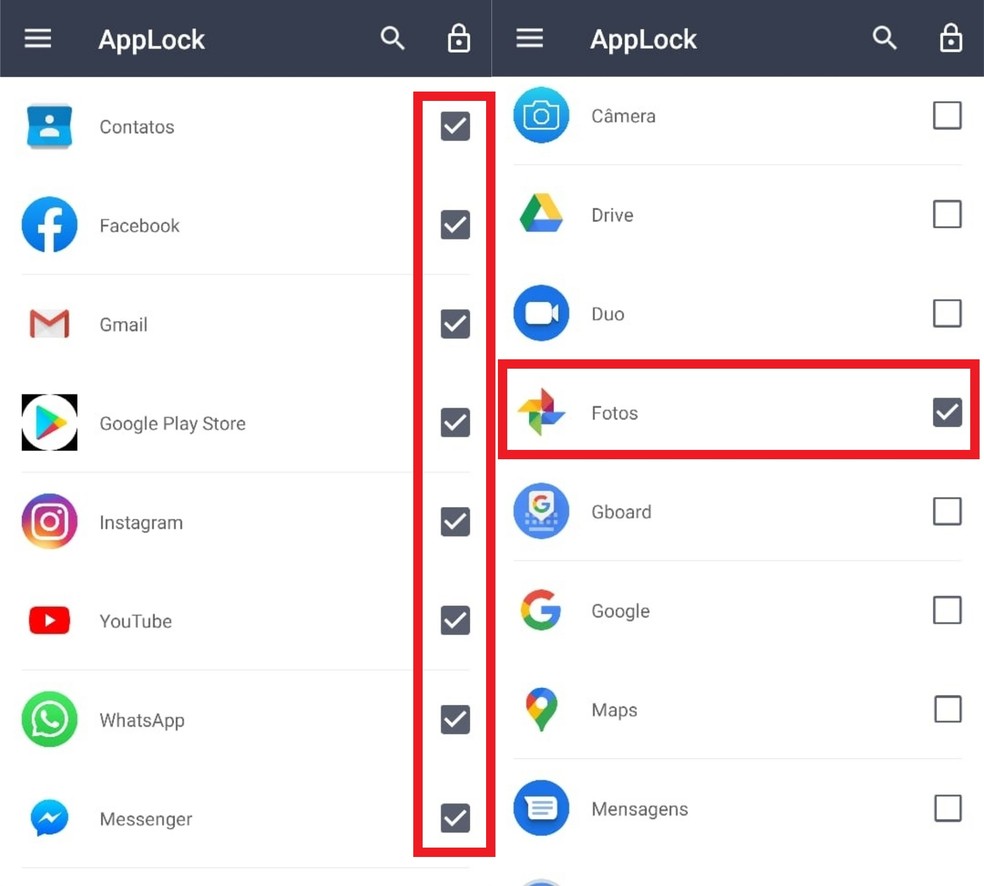 Desmarque outros apps e selecione apenas o Google Fotos — Foto: Reprodução/Clara Fabro