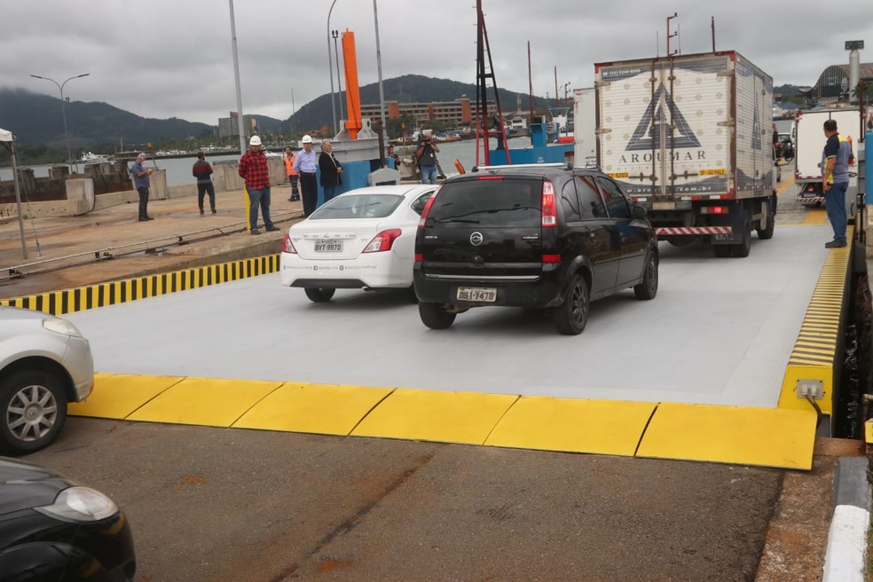 Rampa de acesso à travessia de balsas entre Santos e Guarujá foi entregue após reforma, na manhã desta terça-feira (19), em Santos — Foto: Alexsander Ferraz/Jornal A Tribuna