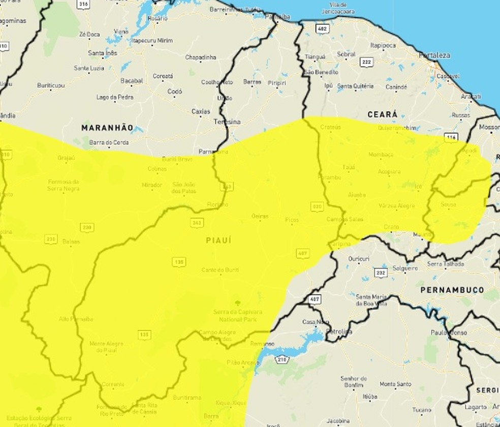 Piauí tem 173 cidades com alerta amarelo de baixa umidade — Foto: Reprodução/Inmet