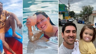 Lázaro Ramos na Bahia, Mariana Bridi em piscina de sua casa e Marcelo Adnet em Belford Roxo — Foto: Reprodução/Instagram