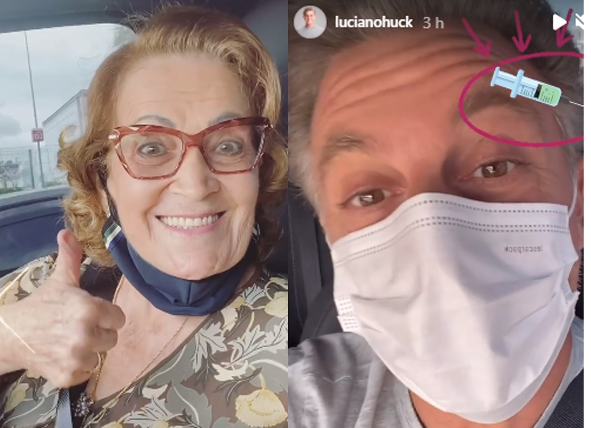 Luciano Huck leva a sogra, Angelina Ksyvicks, mãe de Angélica, para tomar vacina da Covid (Foto: Reprodução/Instagram)