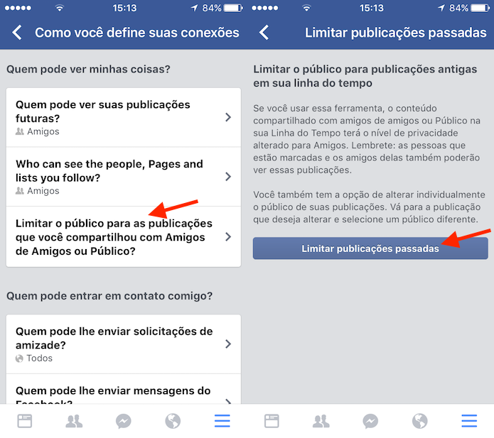 Opção para limitar publicações antigas do Facebook pelo celular (Foto: Reprodução/Marvin Costa)