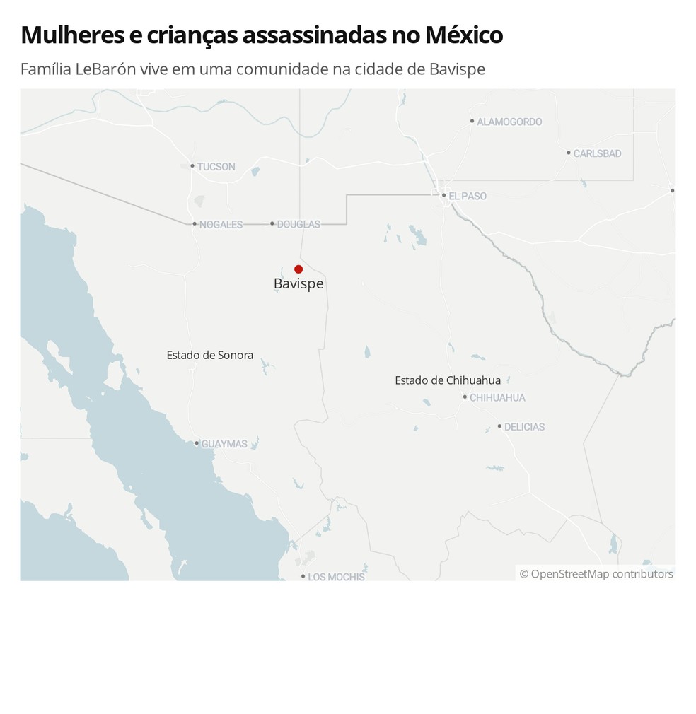Mapa mostra região no norte do México onde houve uma emboscada — Foto:  G1