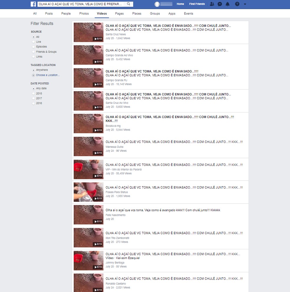 Texto falso, acompanhado de vídeo, foi compartilhado por mais de 15 páginas no Facebook; Em um dos posts, o vídeo teve mais de 500 mil visualizações (Foto: Reprodução/Facebook)