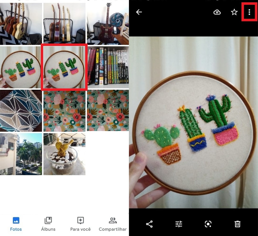 Selecione a imagem e toque sobre o menu de opções para esconder foto no Google Fotos — Foto: Reprodução/Clara Fabro