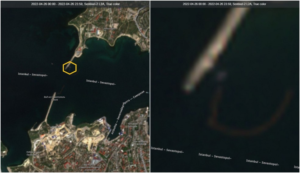 Imagens de satélite sugerem a presença de golfinhos treinados pela Rússia para ações militares no Mar Negro — Foto: Reprodução/Copernicus