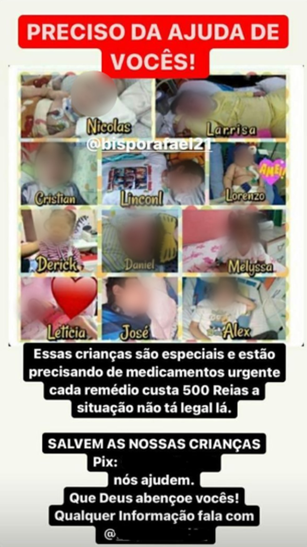 Suspeito usou imagem de crianças com traqueostomia para pedir falsas doações por remédio na internet. — Foto: Divulgação/Redes Sociais