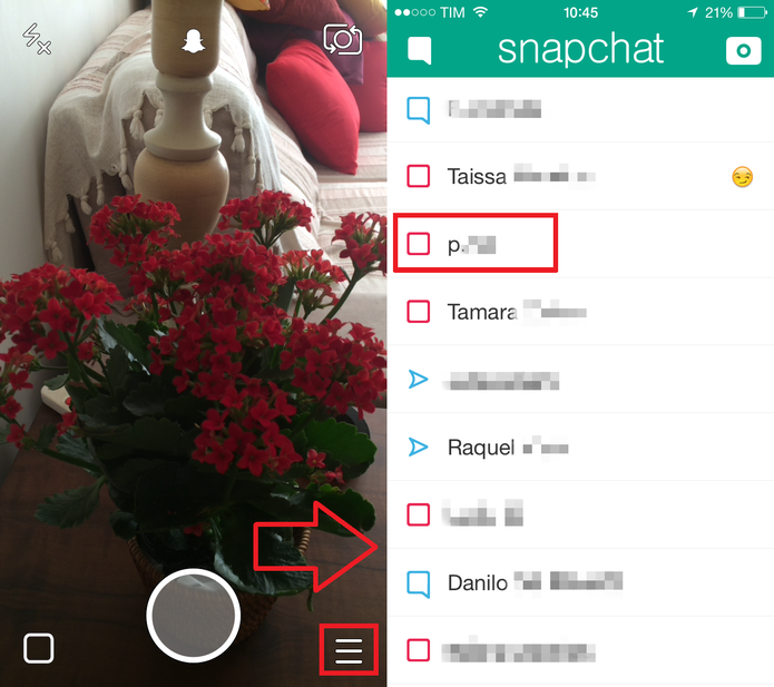 Abra o Snapchat e selecione o usuário que você deseja bloquear (Foto: Reprodução/Juliana Pixinine)