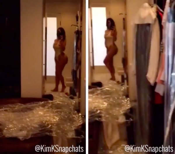 A celebridade Kim Kardashian faz pose dentro do closet (Foto: Snapchat)