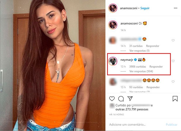 Neymar comenta fotos de Ana Mosconi (Foto: Reprodução/Instagram)