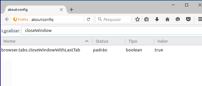 Localizando a configuração browser.tabs.closeWindowWithLastTab (Foto: Reprodução/Edivaldo Brito)