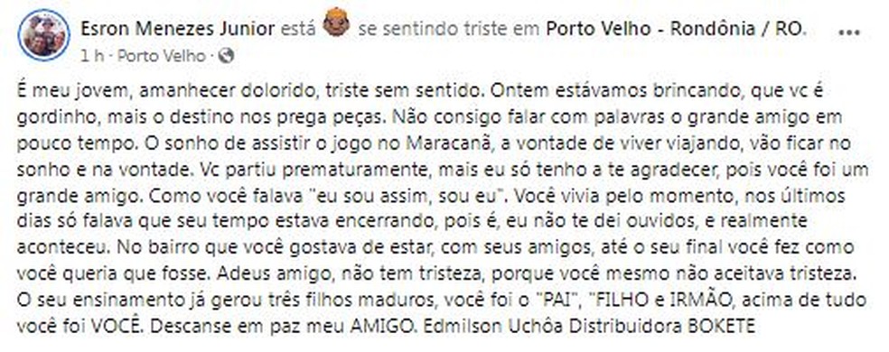 Famlia e amigo de torcedor do Flamengo diz que sonho dele era  assistir o time no Maracan, em RJ  Foto: Facebook/Reproduo