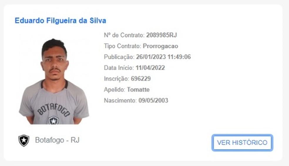 Goleiro Tomate tem contrato prorrogado pelo Botafogo — Foto: Reprodução/BID