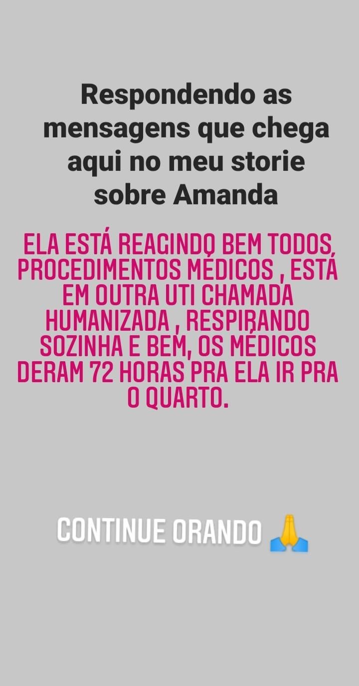 Assessoria fala sobre quadro de saúde de Amanda Wanessa (Foto: Reprodução/Instagram)