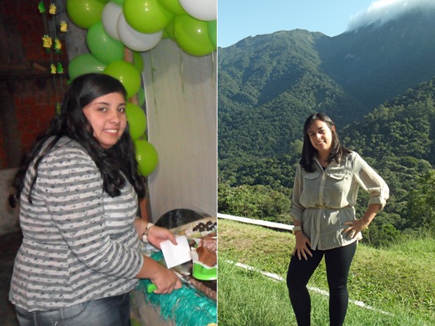 Com reeducação alimentar e exercício físico, ela conseguiu perder mais de 35 kg; fotos mostram antes e depois (Foto: Arquivo pessoal/Andresa Gravino Corrêa)