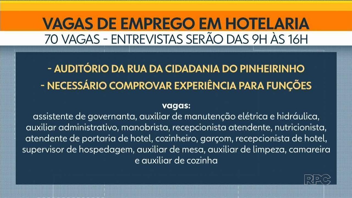 Mutirão nesta segunda (21) oferece 70 vagas de emprego em redes hoteleiras  em Curitiba | Paraná | G1