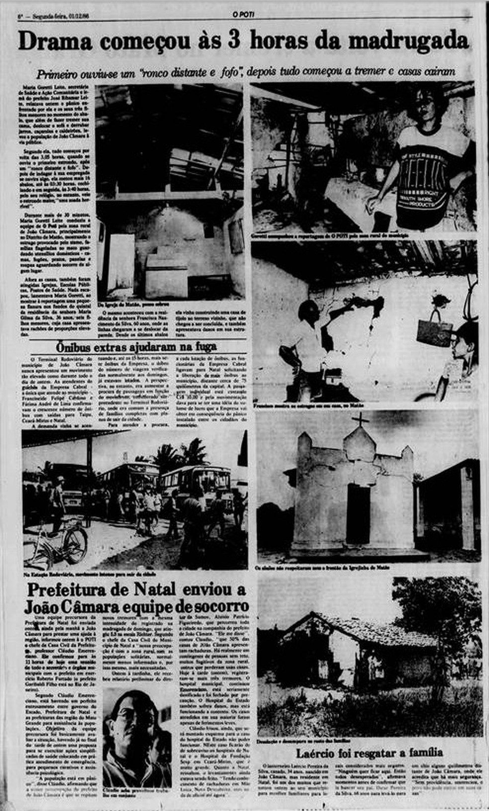 Jornal O Poti, no Rio Grande do Norte, no dia após o tremor registrado em João Câmara — Foto: Biblioteca Nacional
