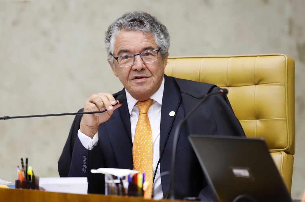 Ministro Marco Aurélio Mello durante sessão do Supremo Tribunal Federal — Foto: Rosinei Coutinho/STF