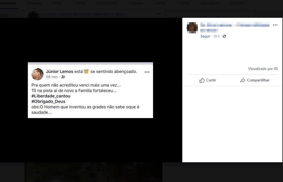Jovem fez post do Facebook comemorando após sair da cadeia na Bahia e foi assassinado depois — Foto: Reprodução/Facebook
