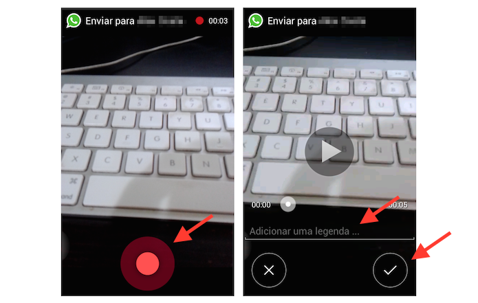 Enviando um vídeo gravado no WhatsApp do Android (Foto: Reprodução/Marvin Costa)
